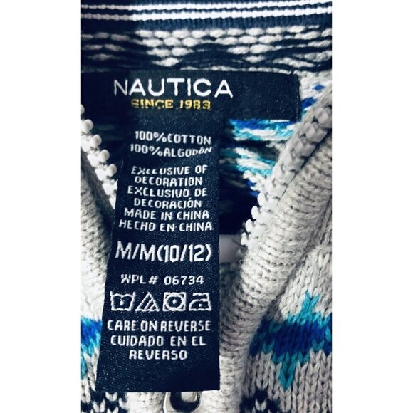 Nautica Sweater Womens Medium Gray Fair Isle 1/4 Zip Pullover Gray Cotton - Picture 4 of 5